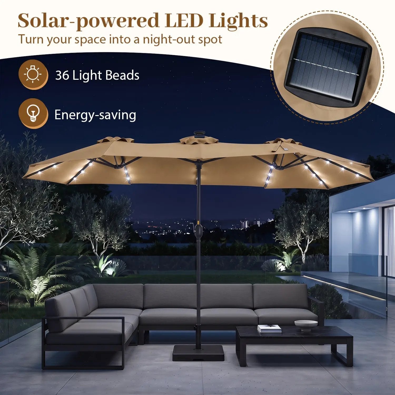 13 FT Double-Sided Patio Umbrella with 36 LED Lights by DirectDeals