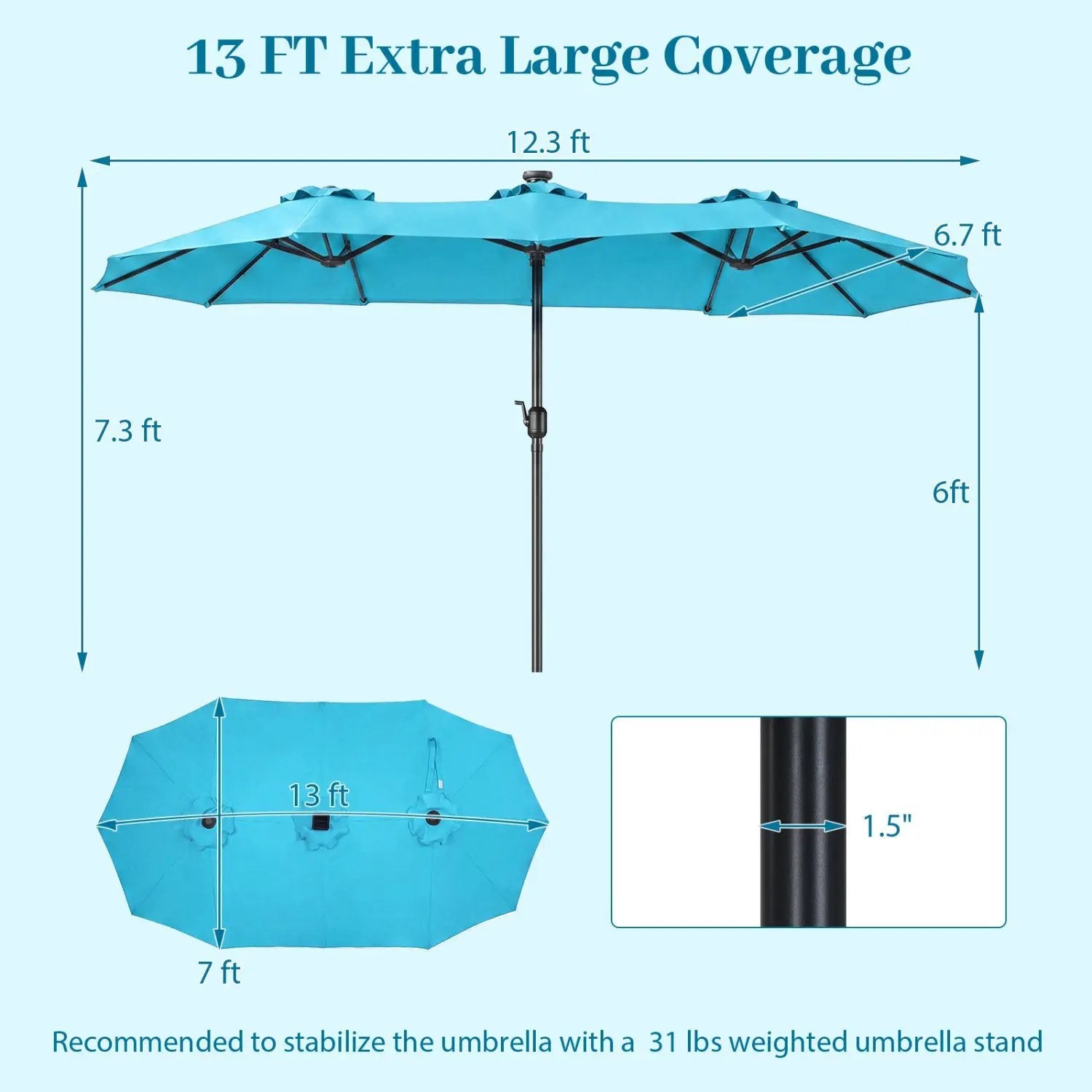 13 FT Double-Sided Patio Umbrella with 36 LED Lights by DirectDeals