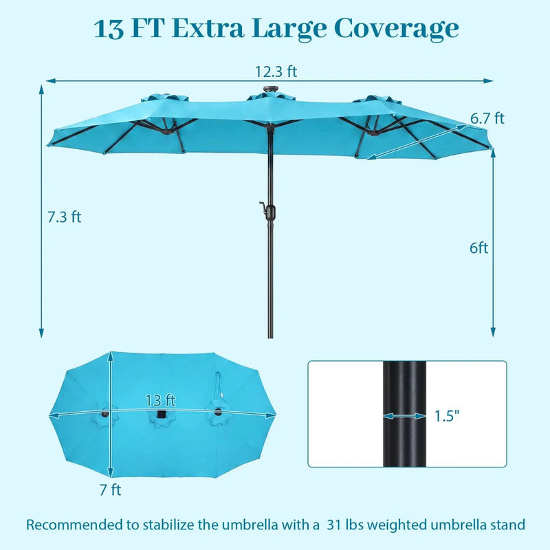 13 FT Double-Sided Patio Umbrella with 36 LED Lights by DirectDeals