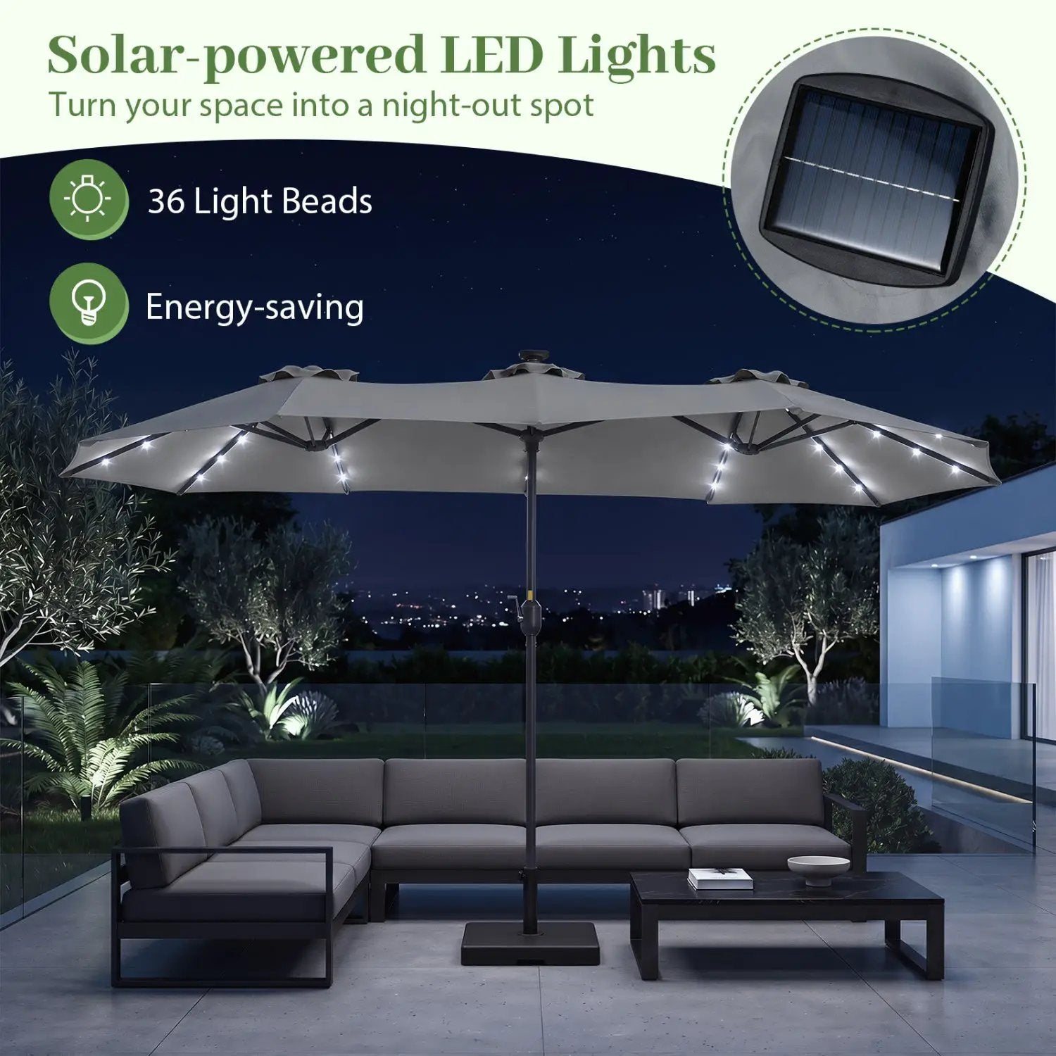 13 FT Double-Sided Patio Umbrella with 36 LED Lights by DirectDeals