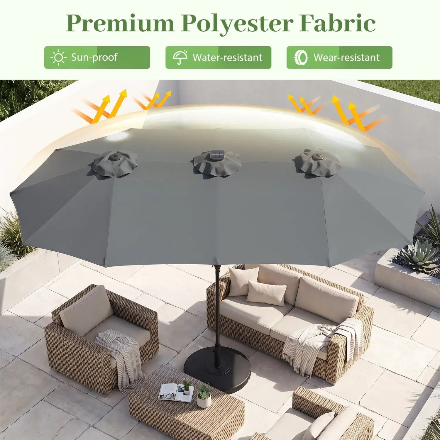 13 FT Double-Sided Patio Umbrella with 36 LED Lights by DirectDeals