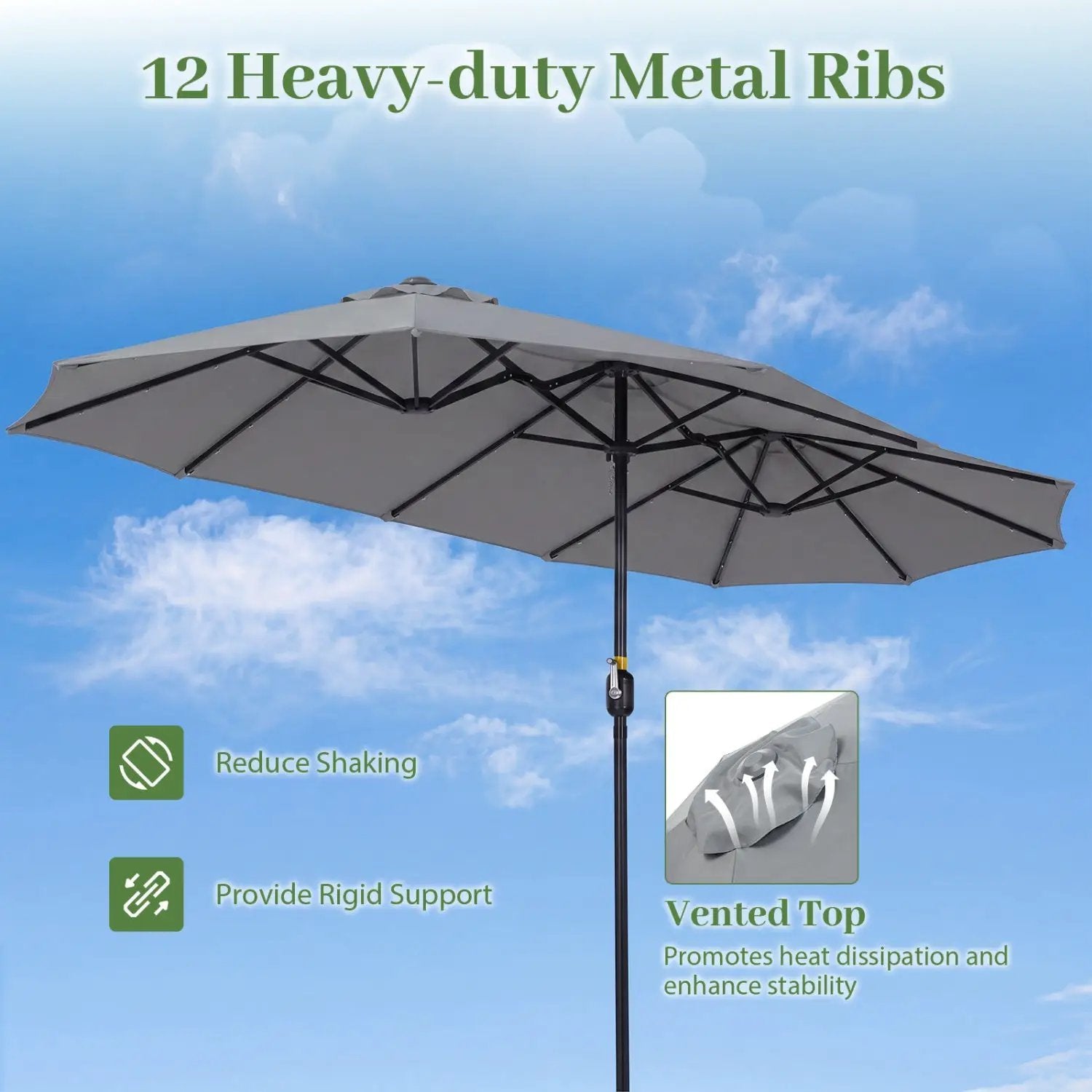 13 FT Double-Sided Patio Umbrella with 36 LED Lights by DirectDeals