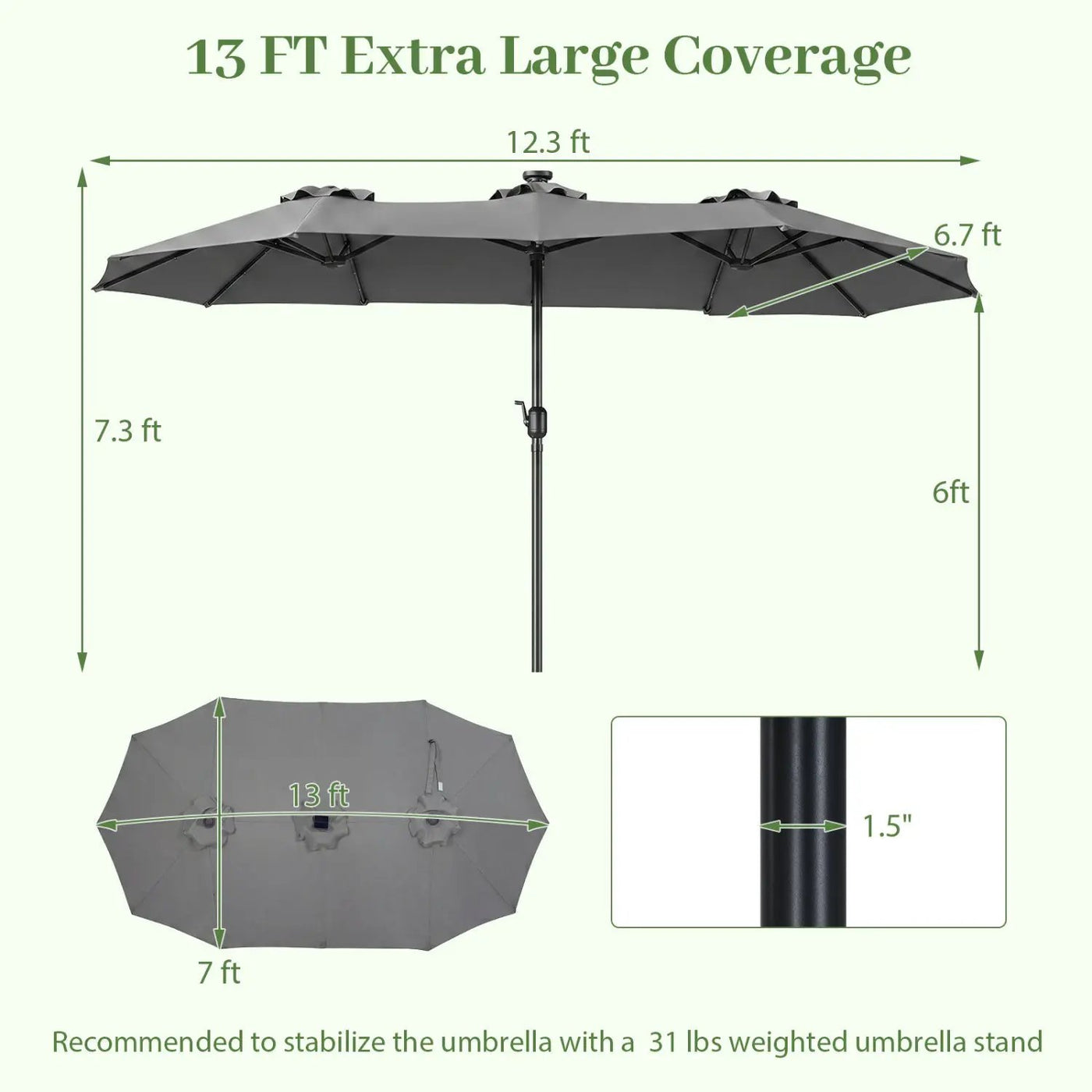 13 FT Double-Sided Patio Umbrella with 36 LED Lights by DirectDeals