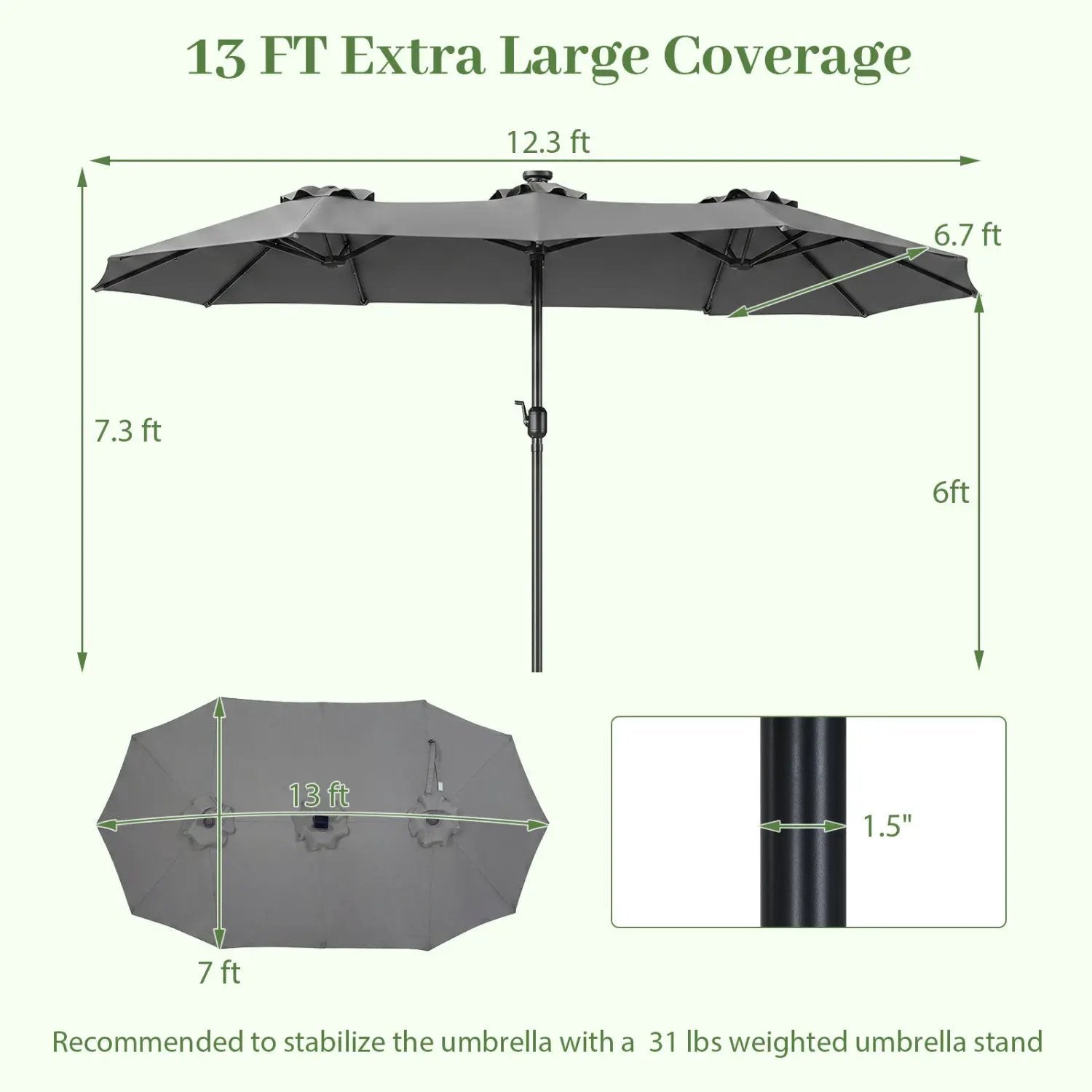 13 FT Double-Sided Patio Umbrella with 36 LED Lights by DirectDeals