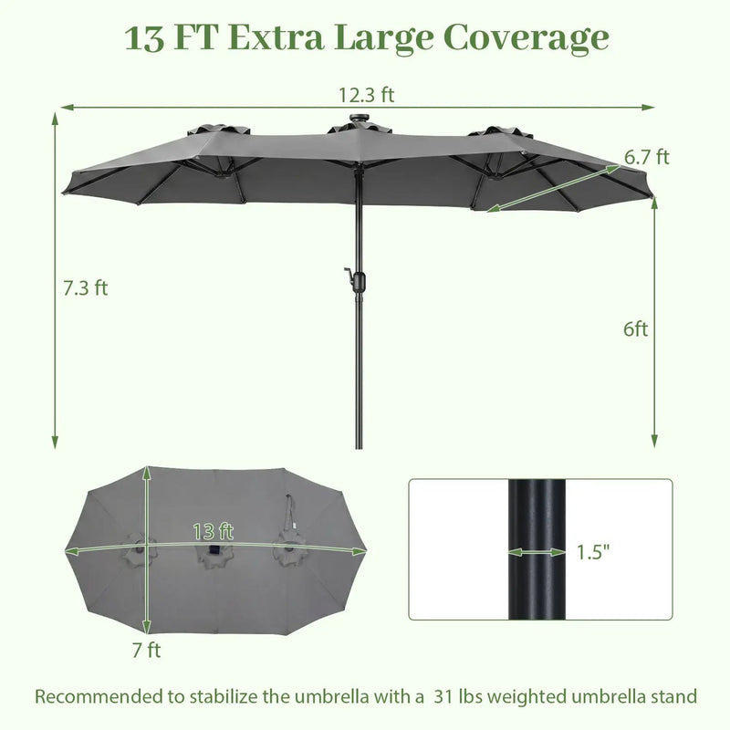13 FT Double-Sided Patio Umbrella with 36 LED Lights by DirectDeals