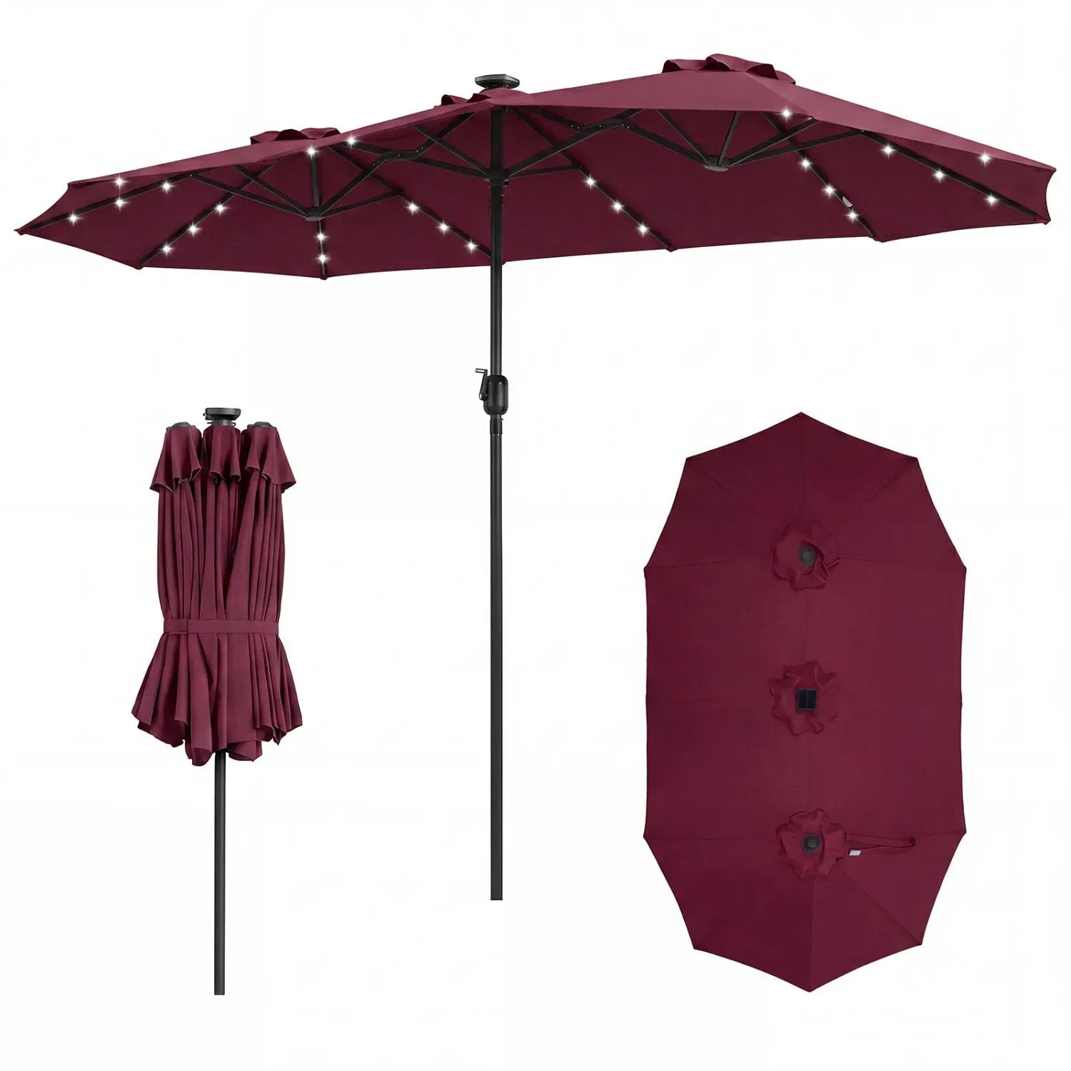 13 FT Double-Sided Patio Umbrella with 36 LED Lights by DirectDeals