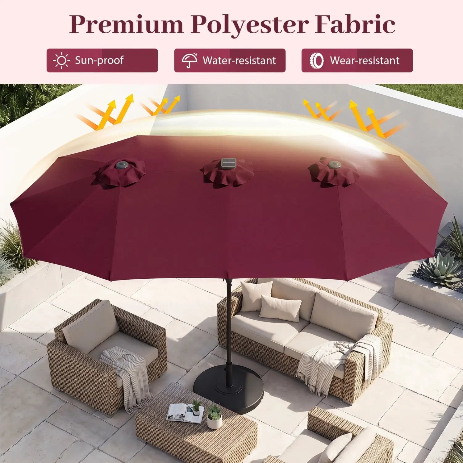 13 FT Double-Sided Patio Umbrella with 36 LED Lights by DirectDeals