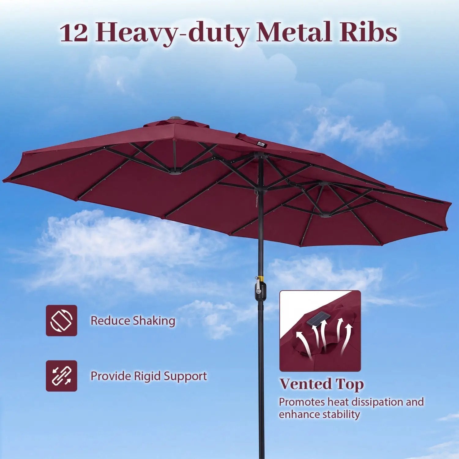13 FT Double-Sided Patio Umbrella with 36 LED Lights by DirectDeals
