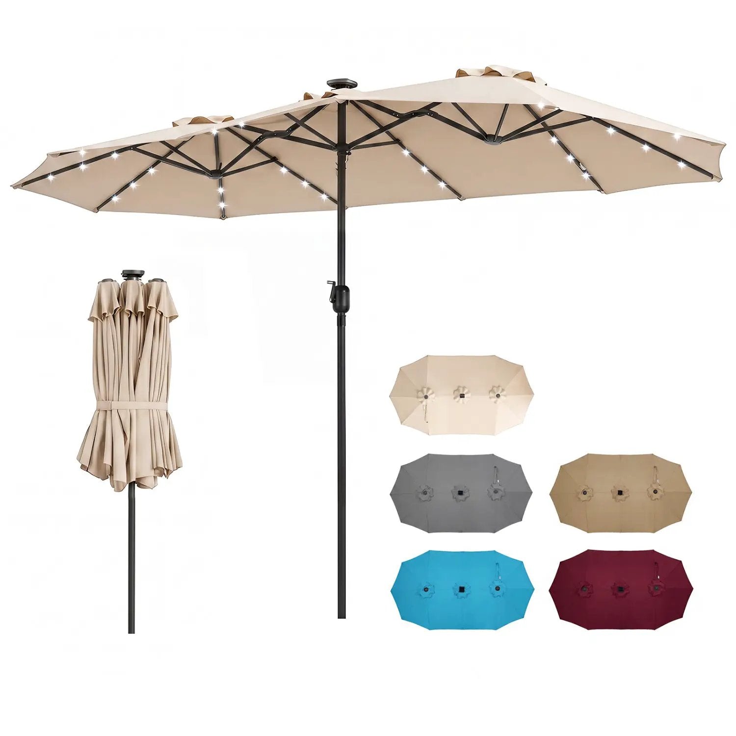 13 FT Double-Sided Patio Umbrella with 36 LED Lights by DirectDeals