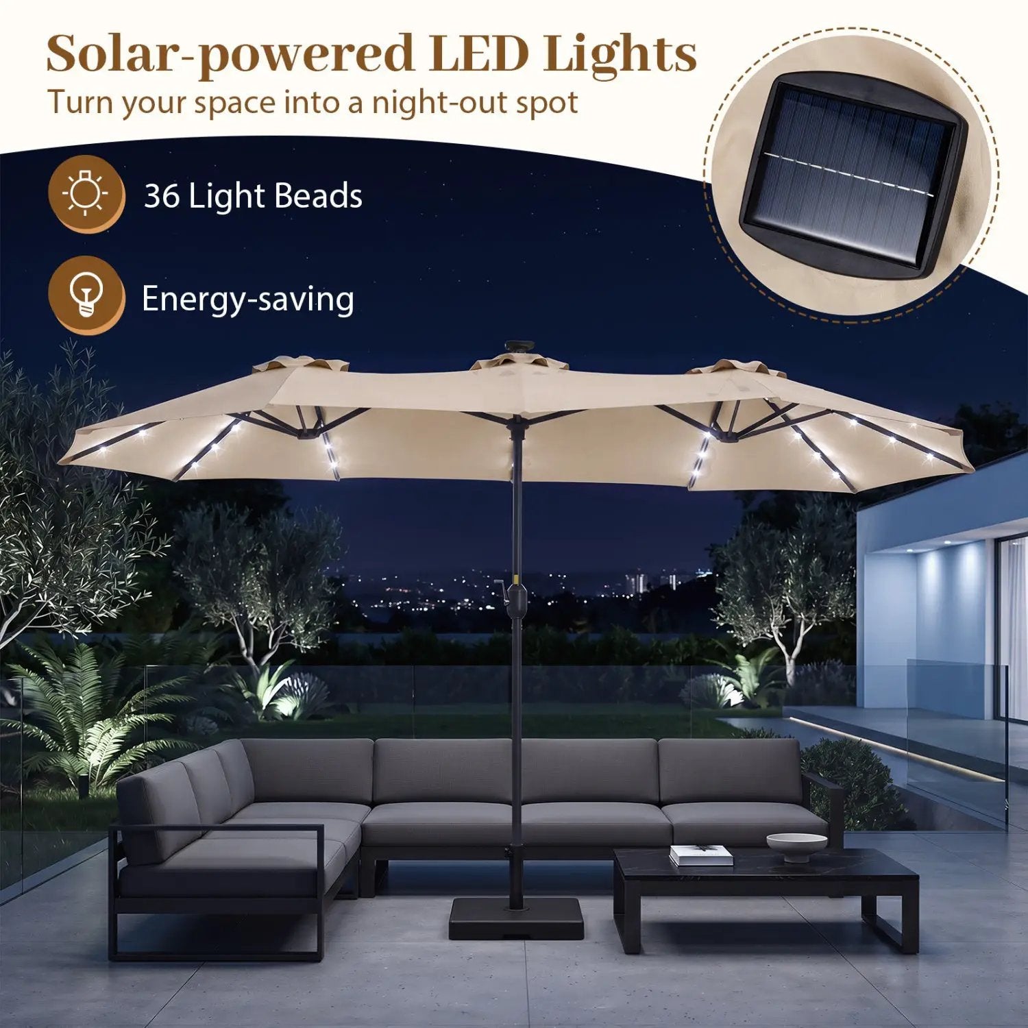 13 FT Double-Sided Patio Umbrella with 36 LED Lights by DirectDeals