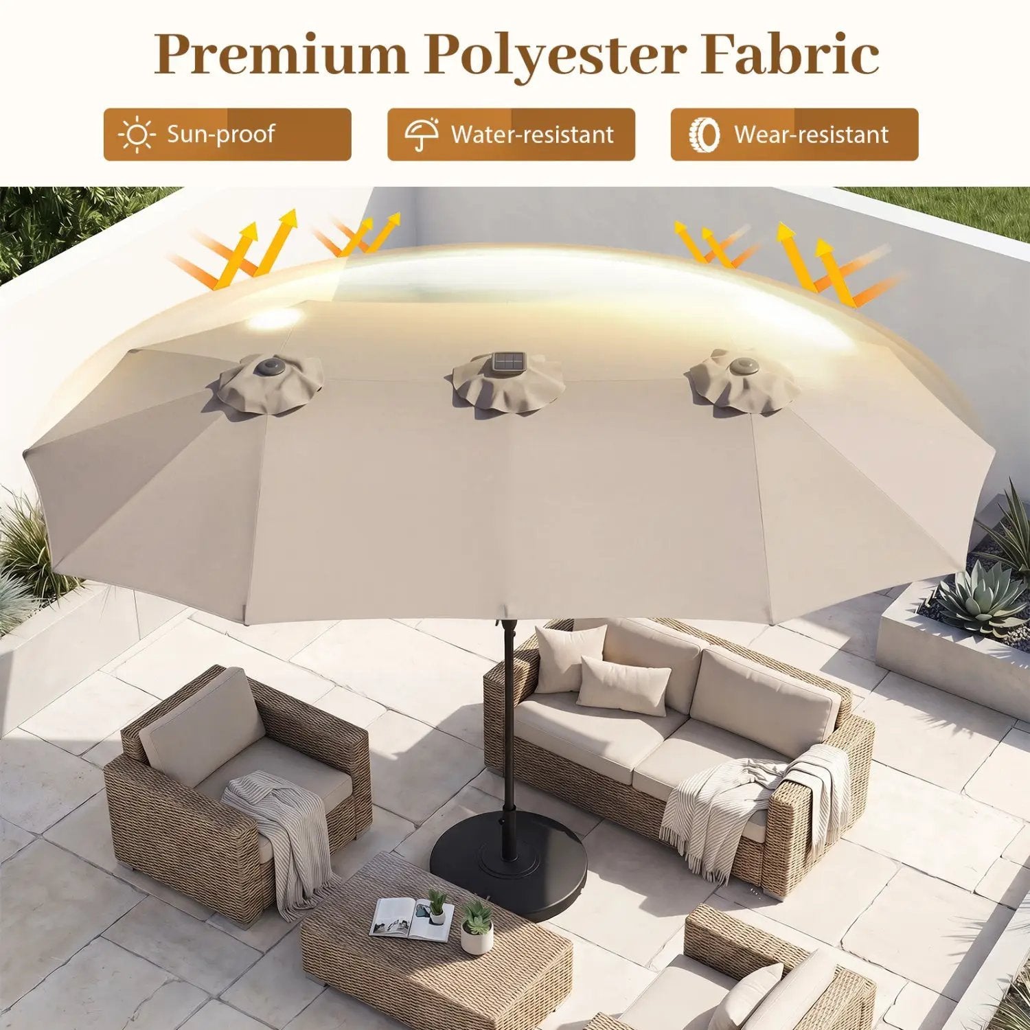 13 FT Double-Sided Patio Umbrella with 36 LED Lights by DirectDeals