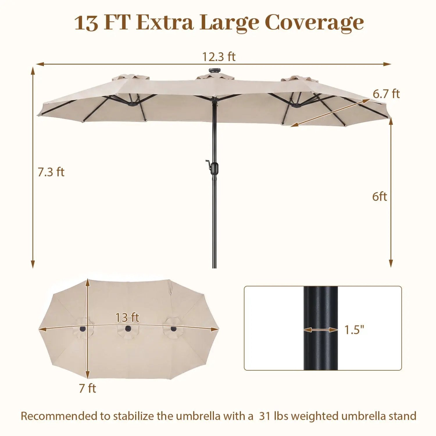 13 FT Double-Sided Patio Umbrella with 36 LED Lights by DirectDeals