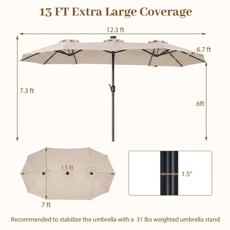 13 FT Double-Sided Patio Umbrella with 36 LED Lights by DirectDeals