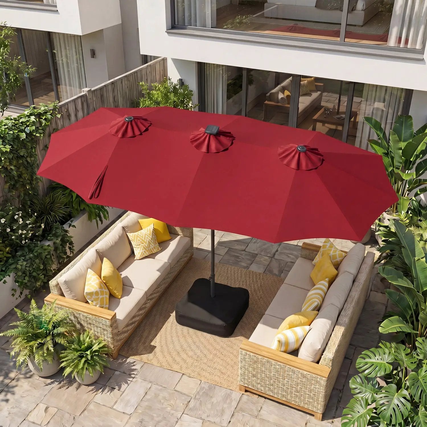 13 FT Double-Sided Patio Umbrella with 108 LED Lights & Base by DirectDeals