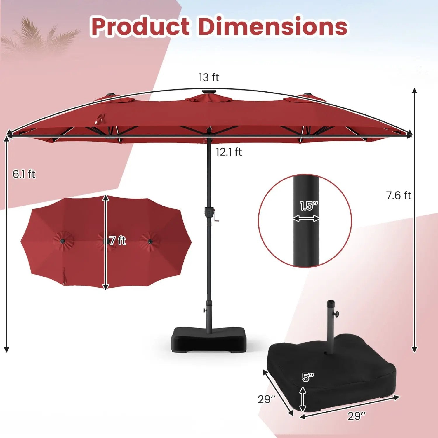 13 FT Double-Sided Patio Umbrella with 108 LED Lights & Base by DirectDeals