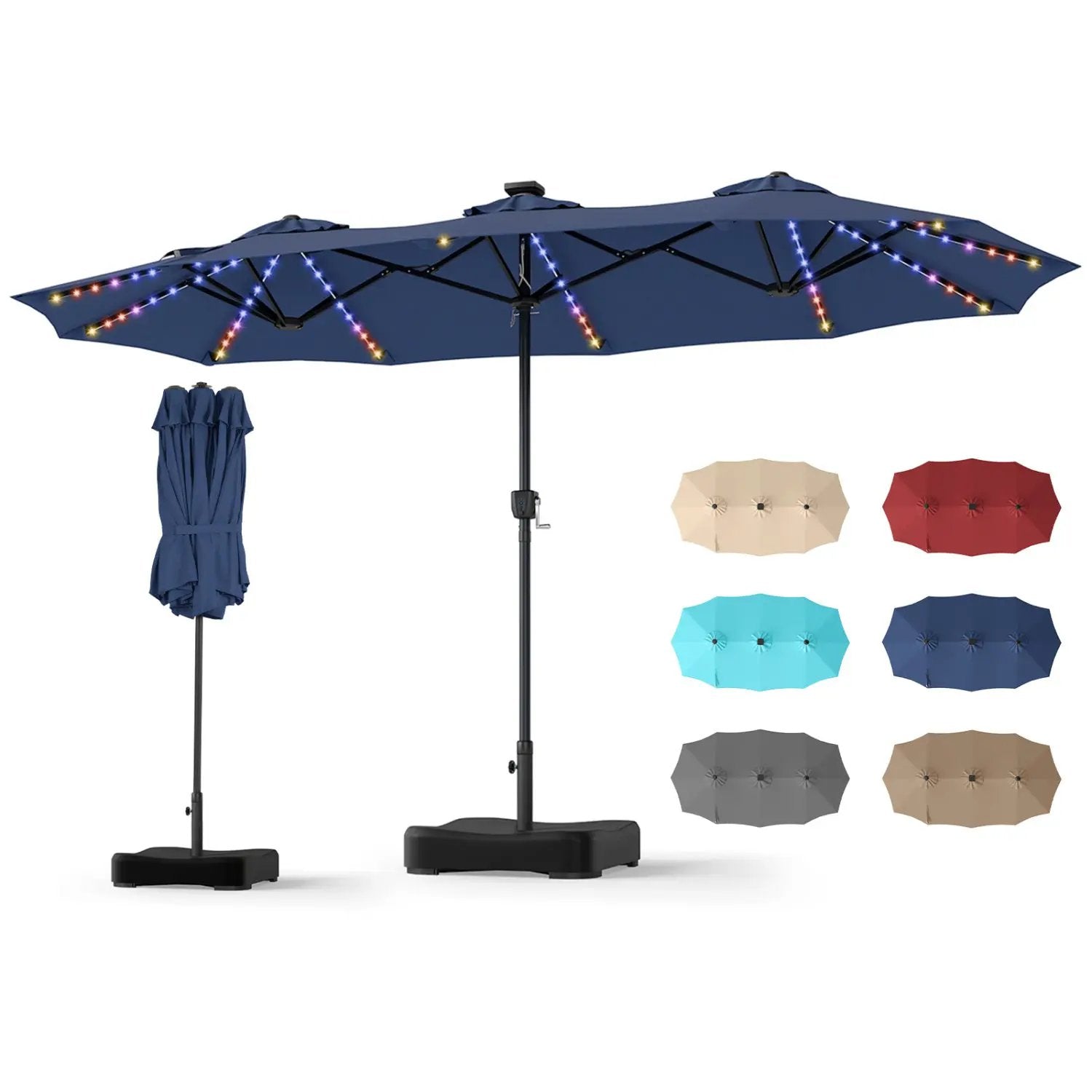 13 FT Double-Sided Patio Umbrella with 108 LED Lights & Base by DirectDeals