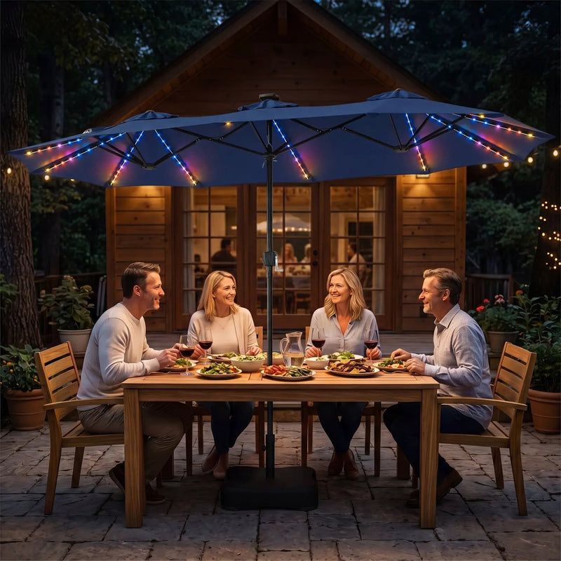 13 FT Double-Sided Patio Umbrella with 108 LED Lights & Base by DirectDeals