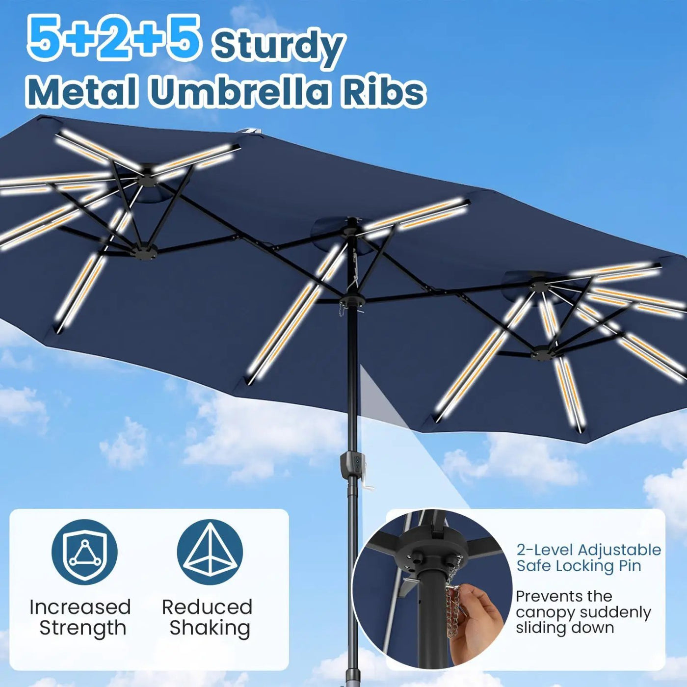 13 FT Double-Sided Patio Umbrella with 108 LED Lights & Base by DirectDeals