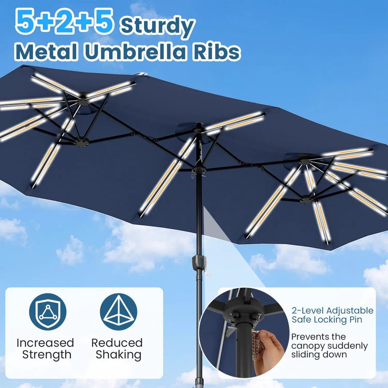 13 FT Double-Sided Patio Umbrella with 108 LED Lights & Base by DirectDeals