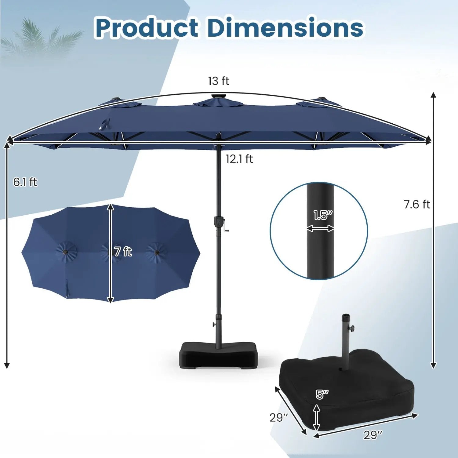 13 FT Double-Sided Patio Umbrella with 108 LED Lights & Base by DirectDeals