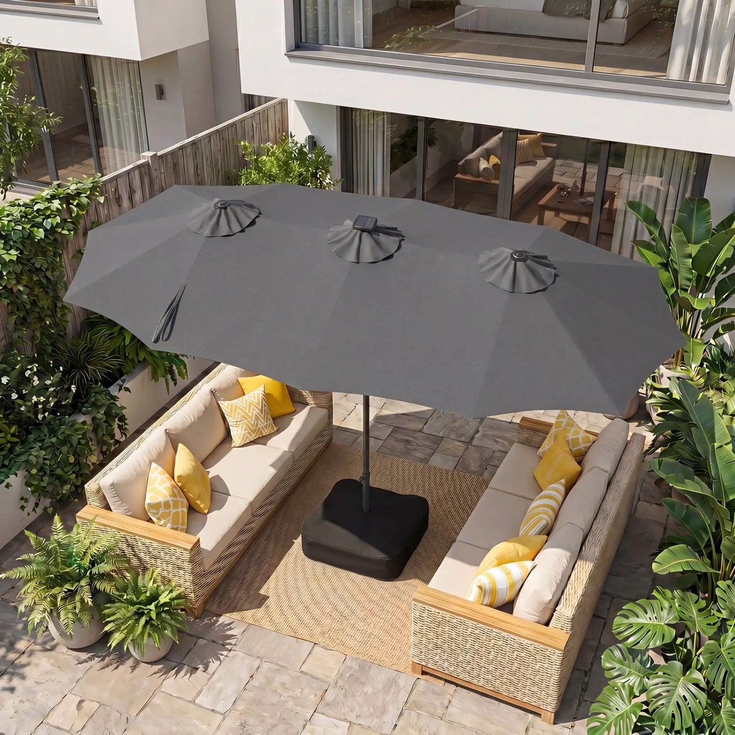 13 FT Double-Sided Patio Umbrella with 108 LED Lights & Base by DirectDeals
