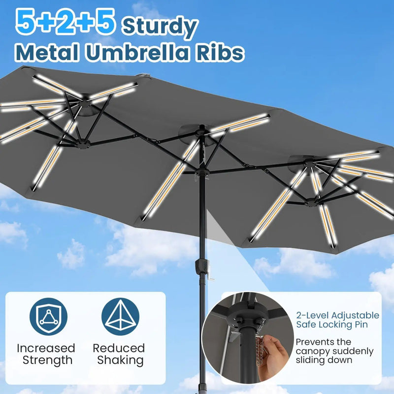 13 FT Double-Sided Patio Umbrella with 108 LED Lights & Base by DirectDeals