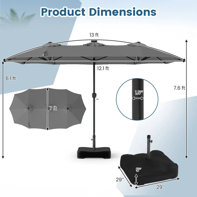 13 FT Double-Sided Patio Umbrella with 108 LED Lights & Base by DirectDeals