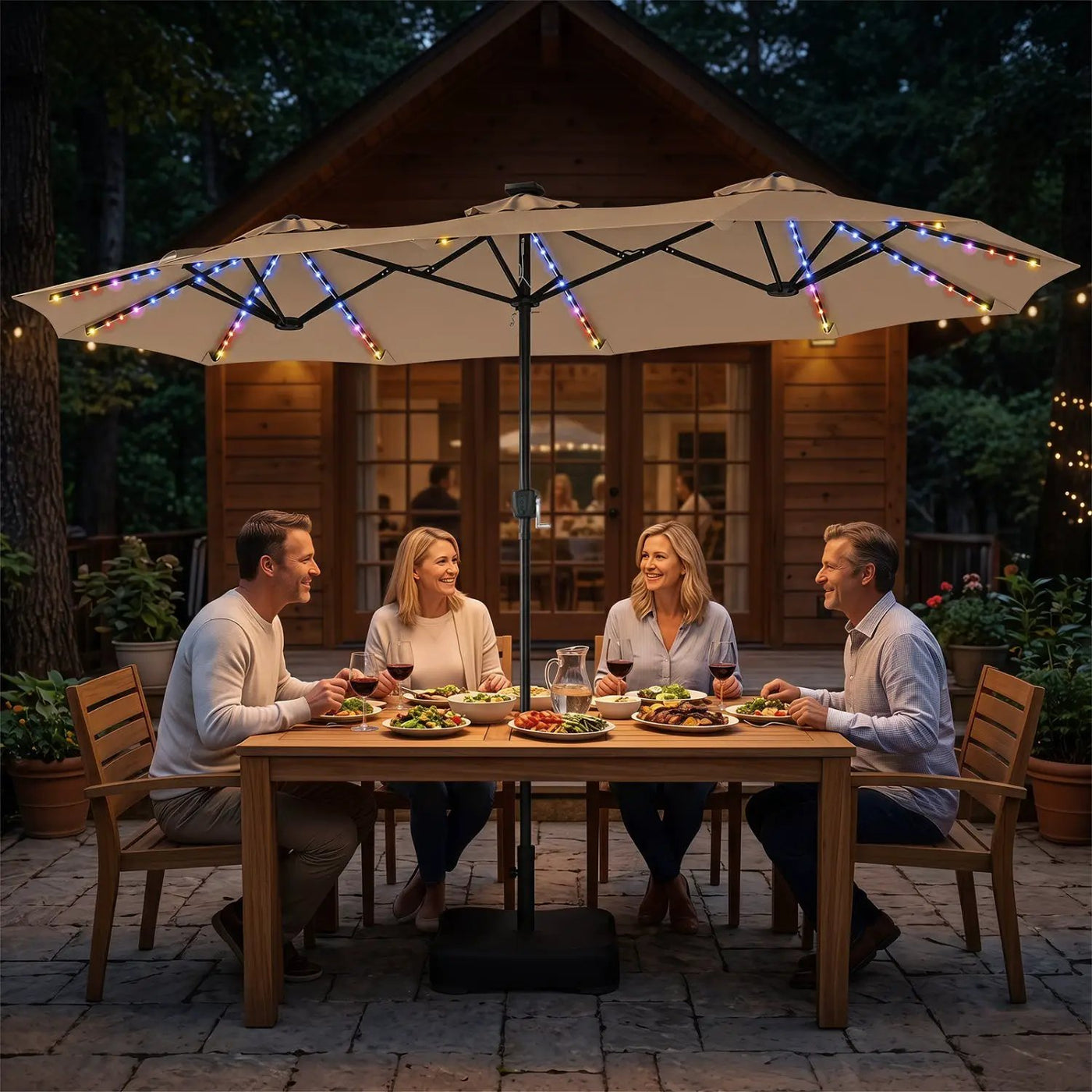 13 FT Double-Sided Patio Umbrella with 108 LED Lights & Base by DirectDeals
