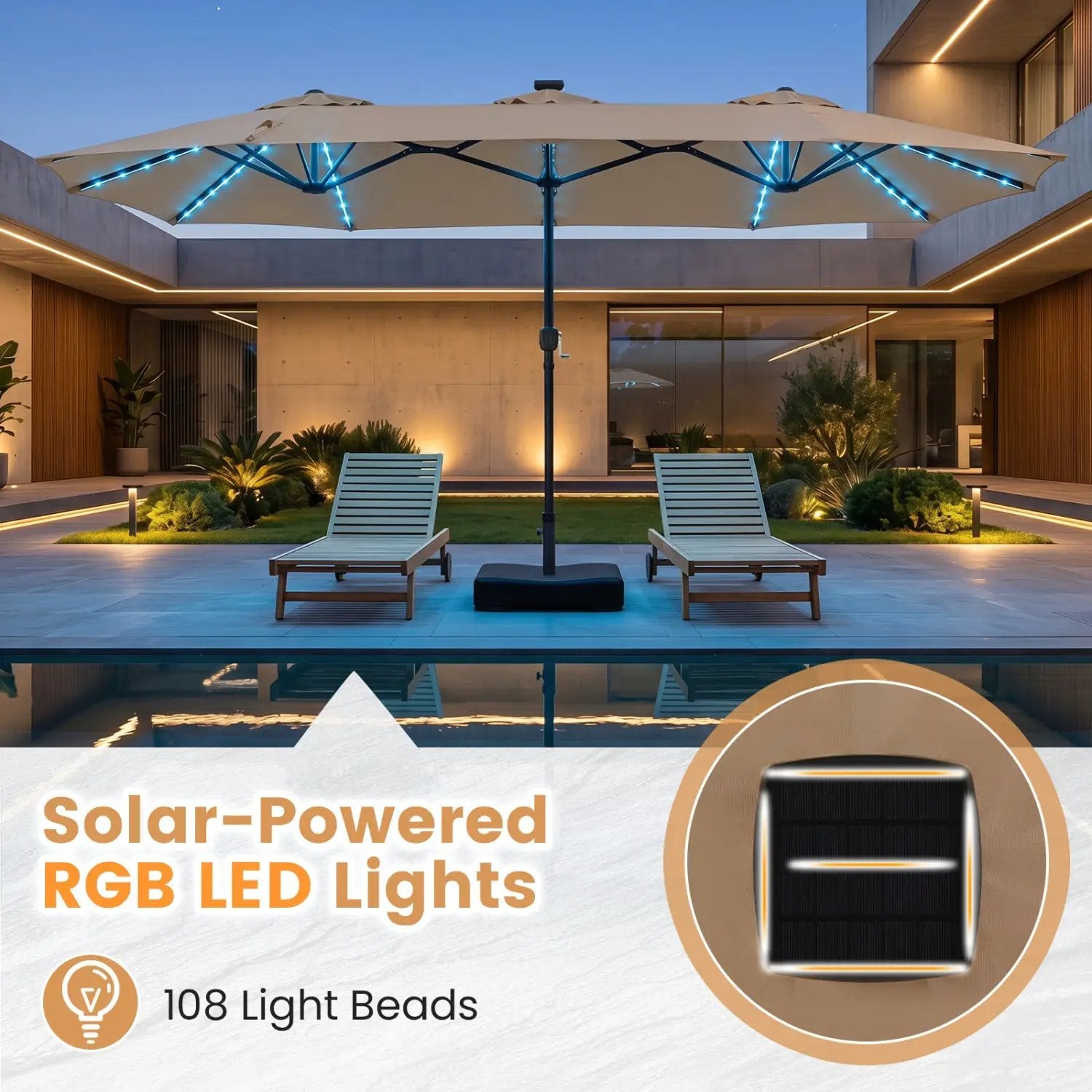 13 FT Double-Sided Patio Umbrella with 108 LED Lights & Base by DirectDeals