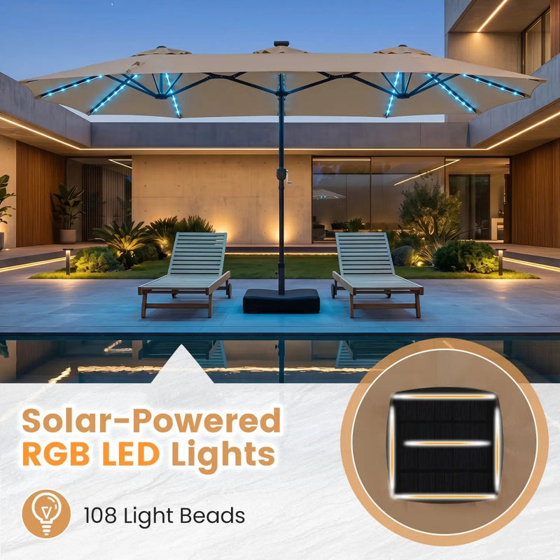 13 FT Double-Sided Patio Umbrella with 108 LED Lights & Base by DirectDeals