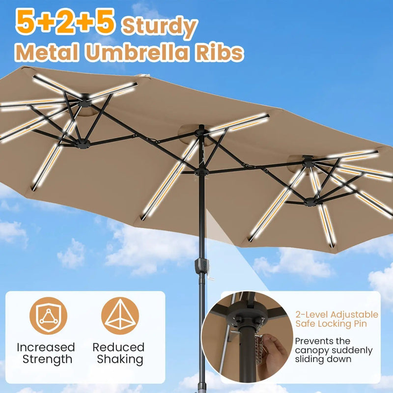 13 FT Double-Sided Patio Umbrella with 108 LED Lights & Base by DirectDeals