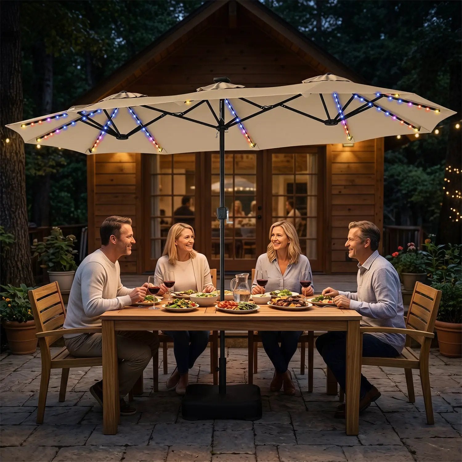 13 FT Double-Sided Patio Umbrella with 108 LED Lights & Base by DirectDeals