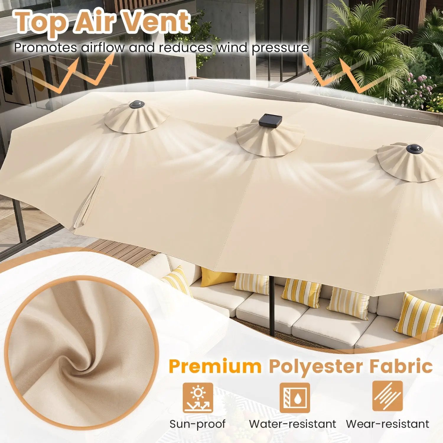 13 FT Double-Sided Patio Umbrella with 108 LED Lights & Base by DirectDeals