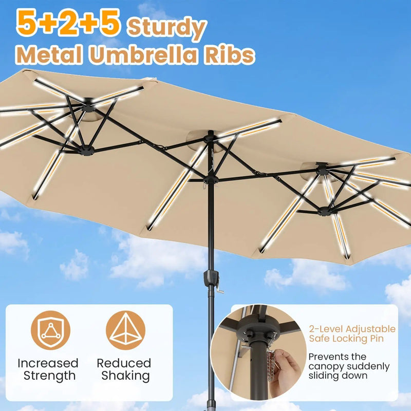 13 FT Double-Sided Patio Umbrella with 108 LED Lights & Base by DirectDeals