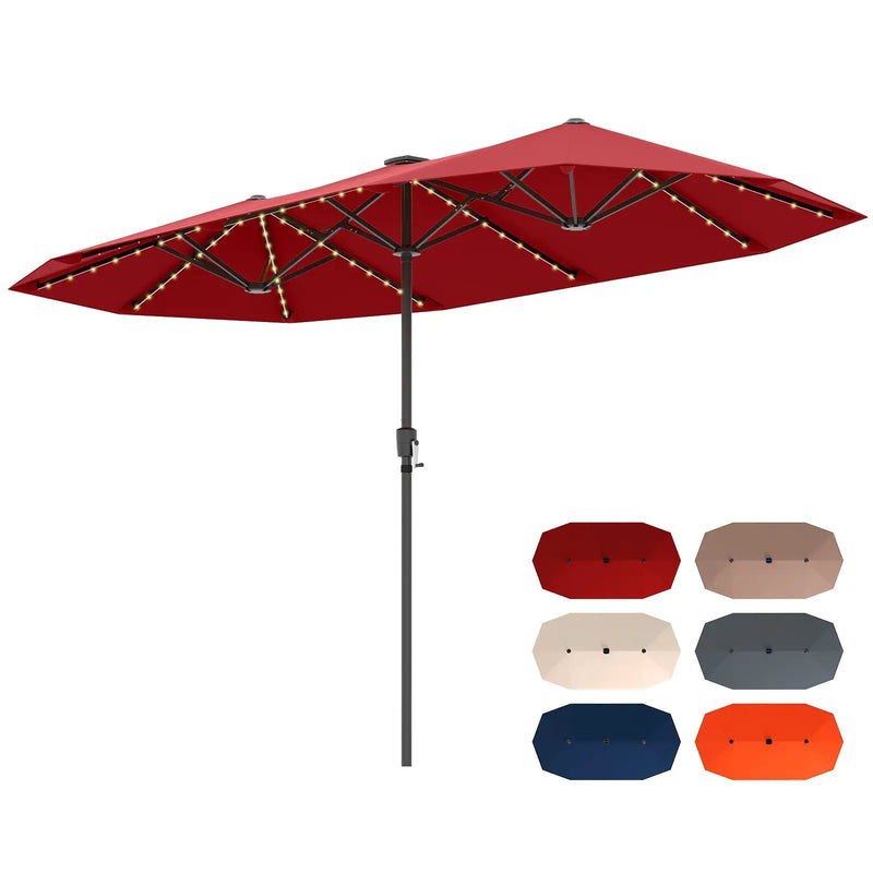 13 FT Double-Sided Patio Umbrella with Solar LED Lights by DirectDeals