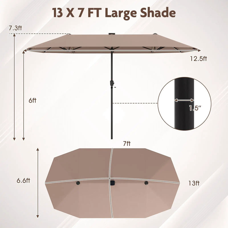 13 FT Double-Sided Patio Umbrella with Solar LED Lights by DirectDeals