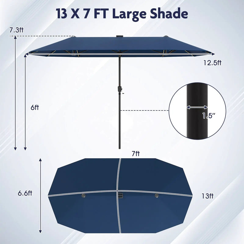 13 FT Double-Sided Patio Umbrella with Solar LED Lights by DirectDeals