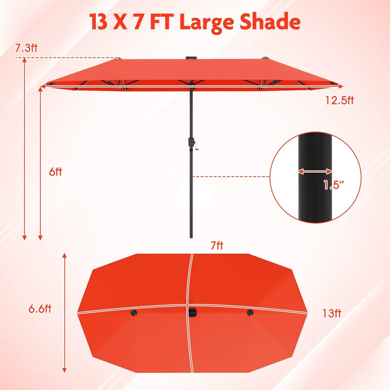 13 FT Double-Sided Patio Umbrella with Solar LED Lights by DirectDeals