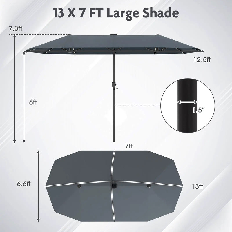 13 FT Double-Sided Patio Umbrella with Solar LED Lights by DirectDeals