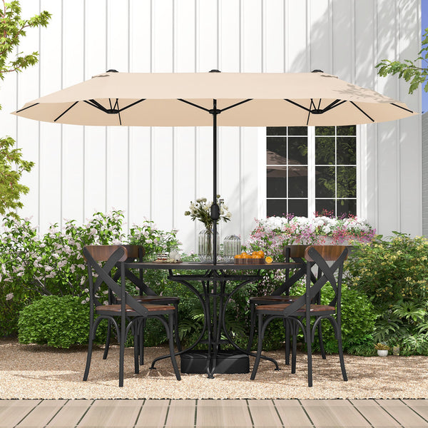 13FT Double-sided Patio Twin Table Umbrella with Crank Handle-Tan, photo 2 of 14