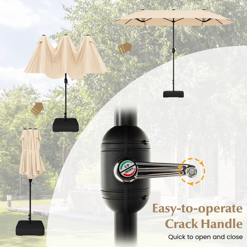 13FT Double-sided Patio Twin Table Umbrella with Crank Handle-Tan by DirectDeals