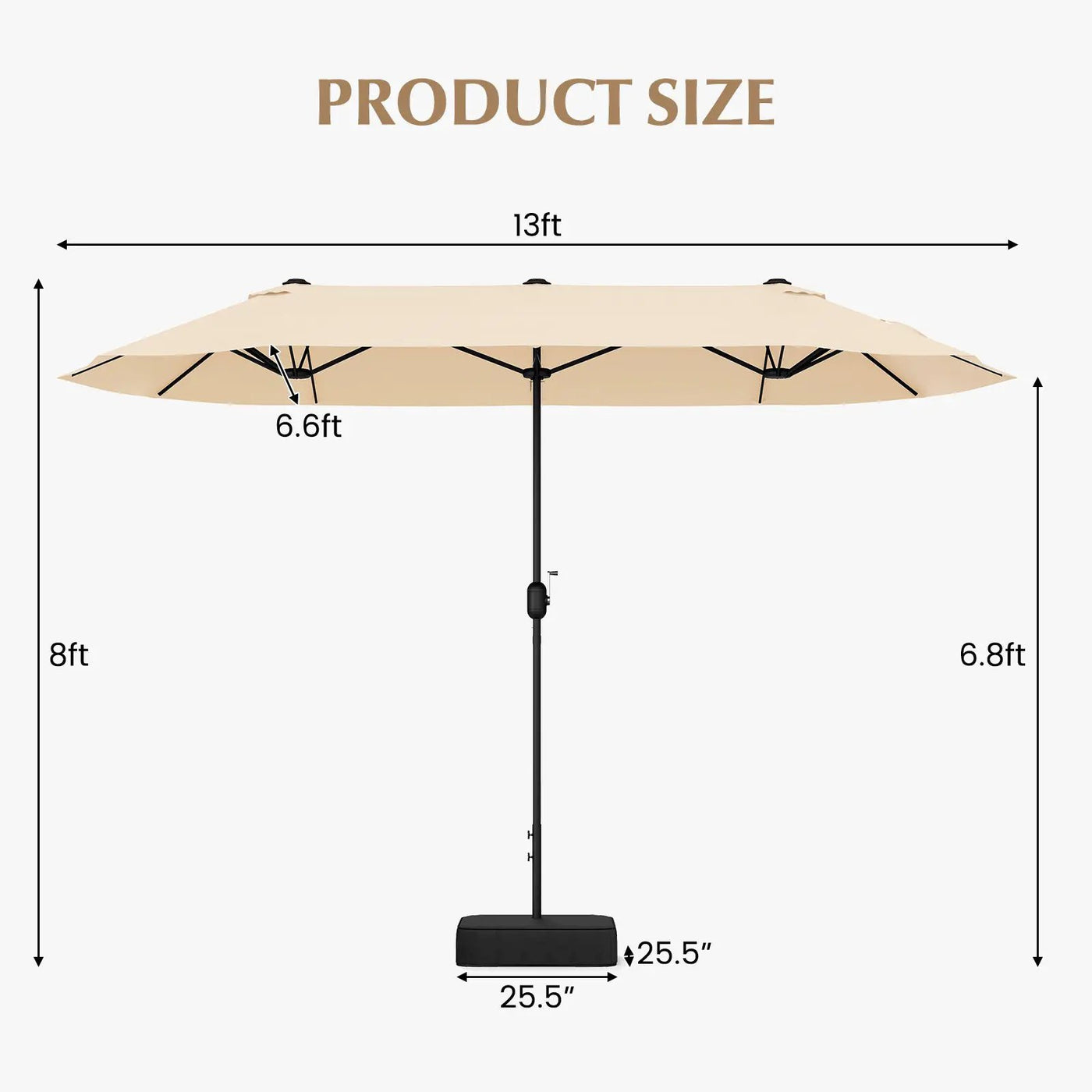 13FT Double-sided Patio Twin Table Umbrella with Crank Handle-Tan by DirectDeals