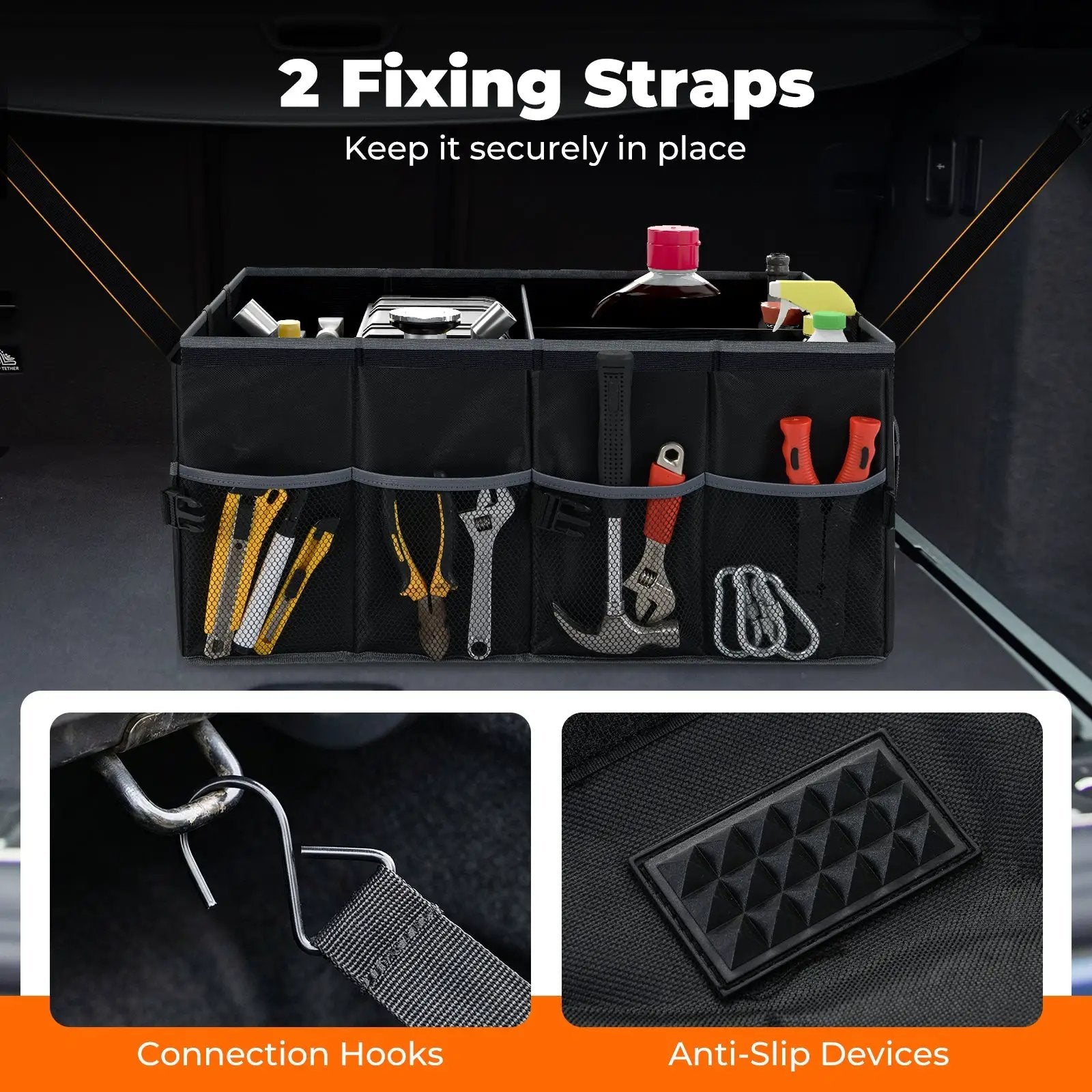 13 Gallon Car Trunk Organizer with Removable Divider and 6 Pockets-Black by DirectDeals