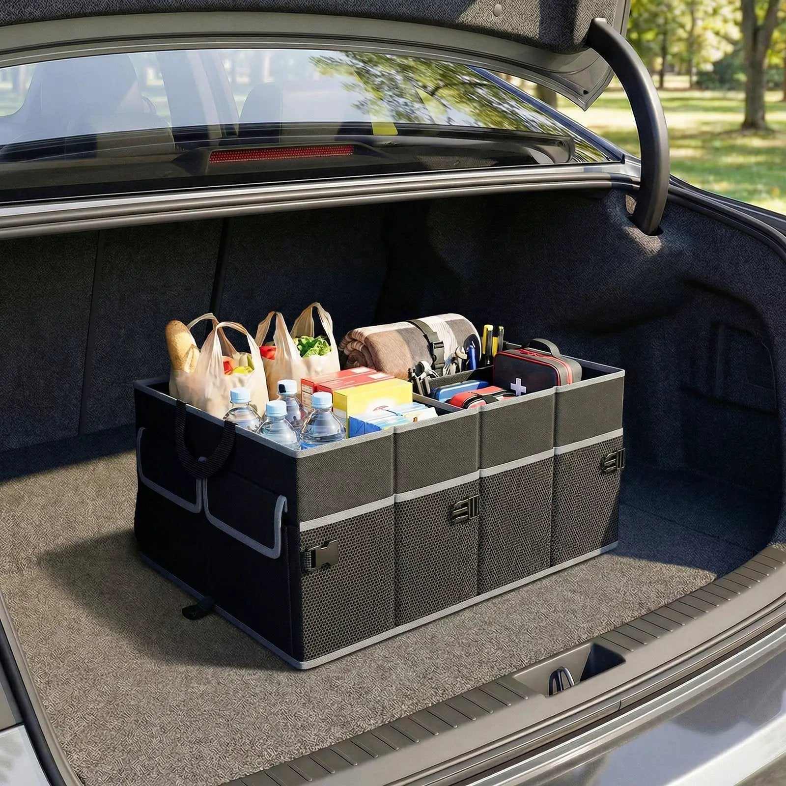 13 Gallon Car Trunk Organizer with Removable Divider and 6 Pockets-Black by DirectDeals
