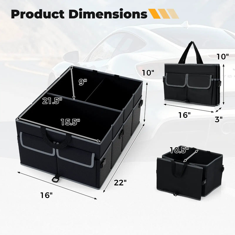 13 Gallon Car Trunk Organizer with Removable Divider and 6 Pockets-Black by DirectDeals
