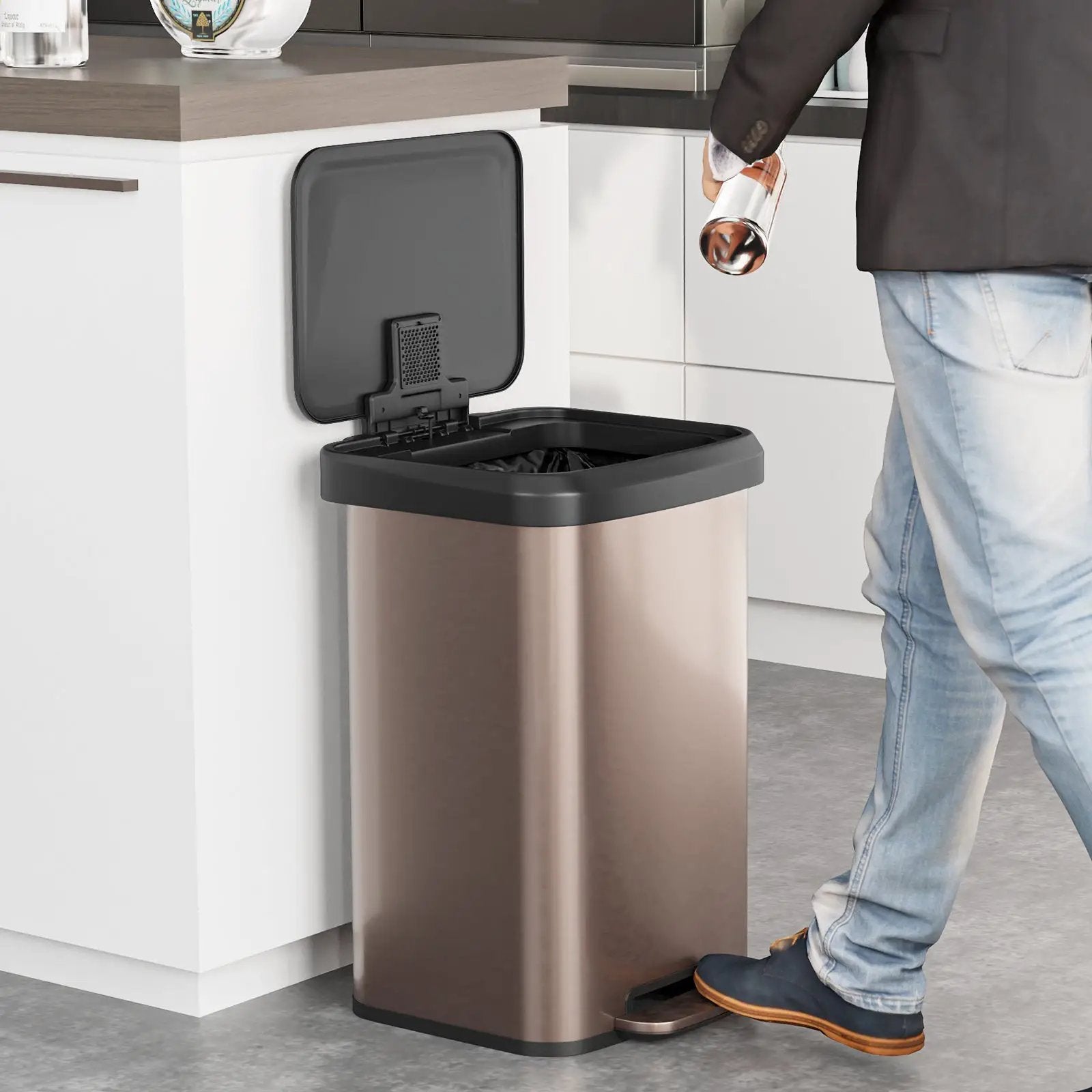 13.2 Gallon Step Trash Can with Soft Close Lid and Deodorizer Compartment by DirectDeals