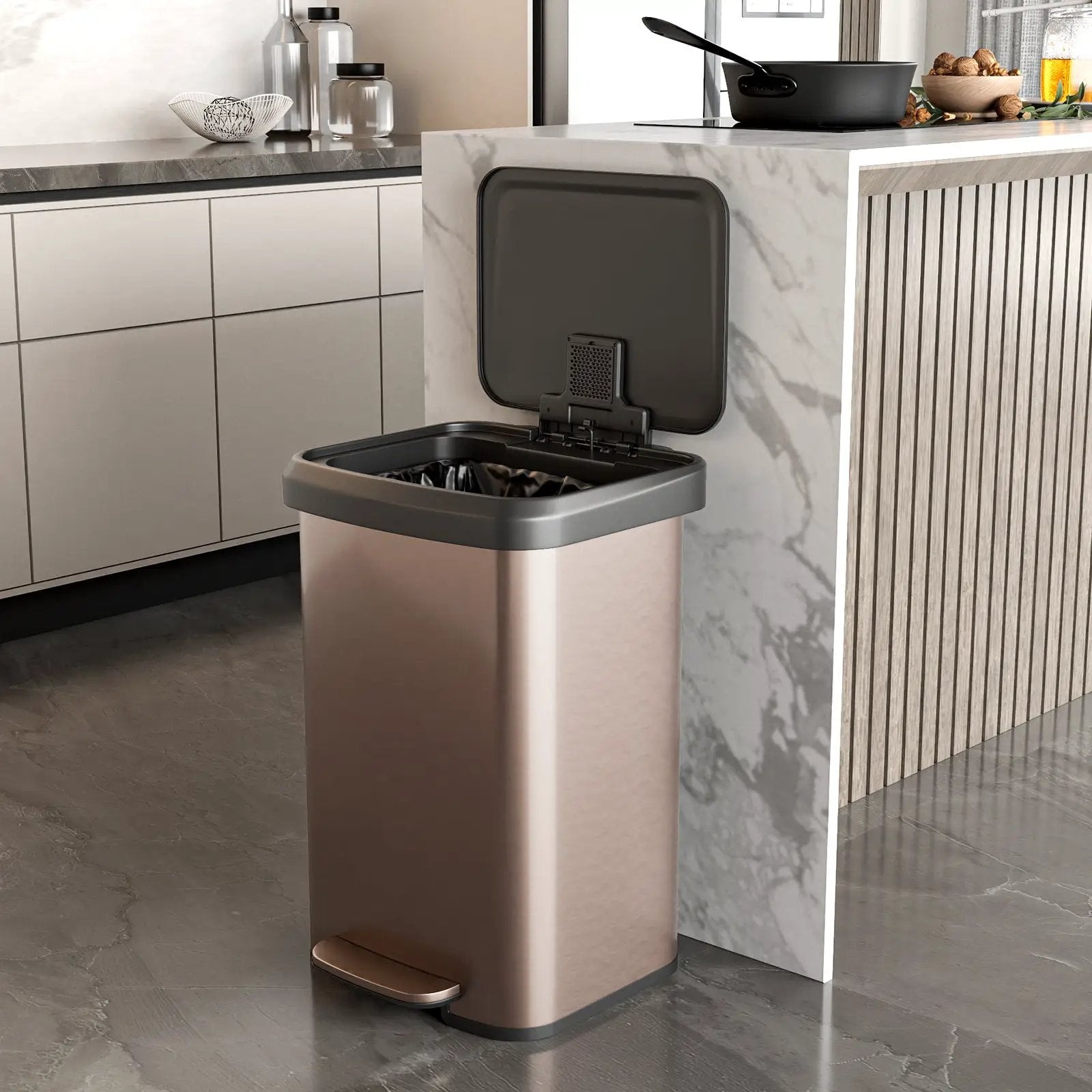 13.2 Gallon Step Trash Can with Soft Close Lid and Deodorizer Compartment by DirectDeals
