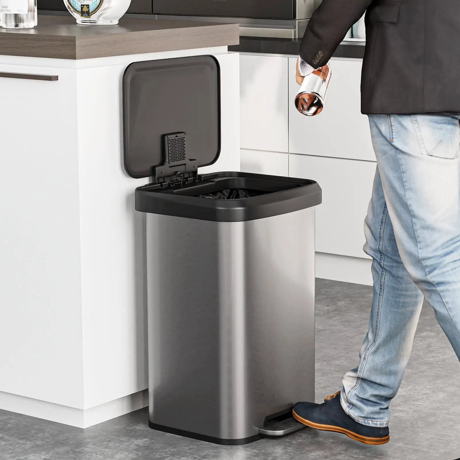 13.2 Gallon Step Trash Can with Soft Close Lid and Deodorizer Compartment by DirectDeals