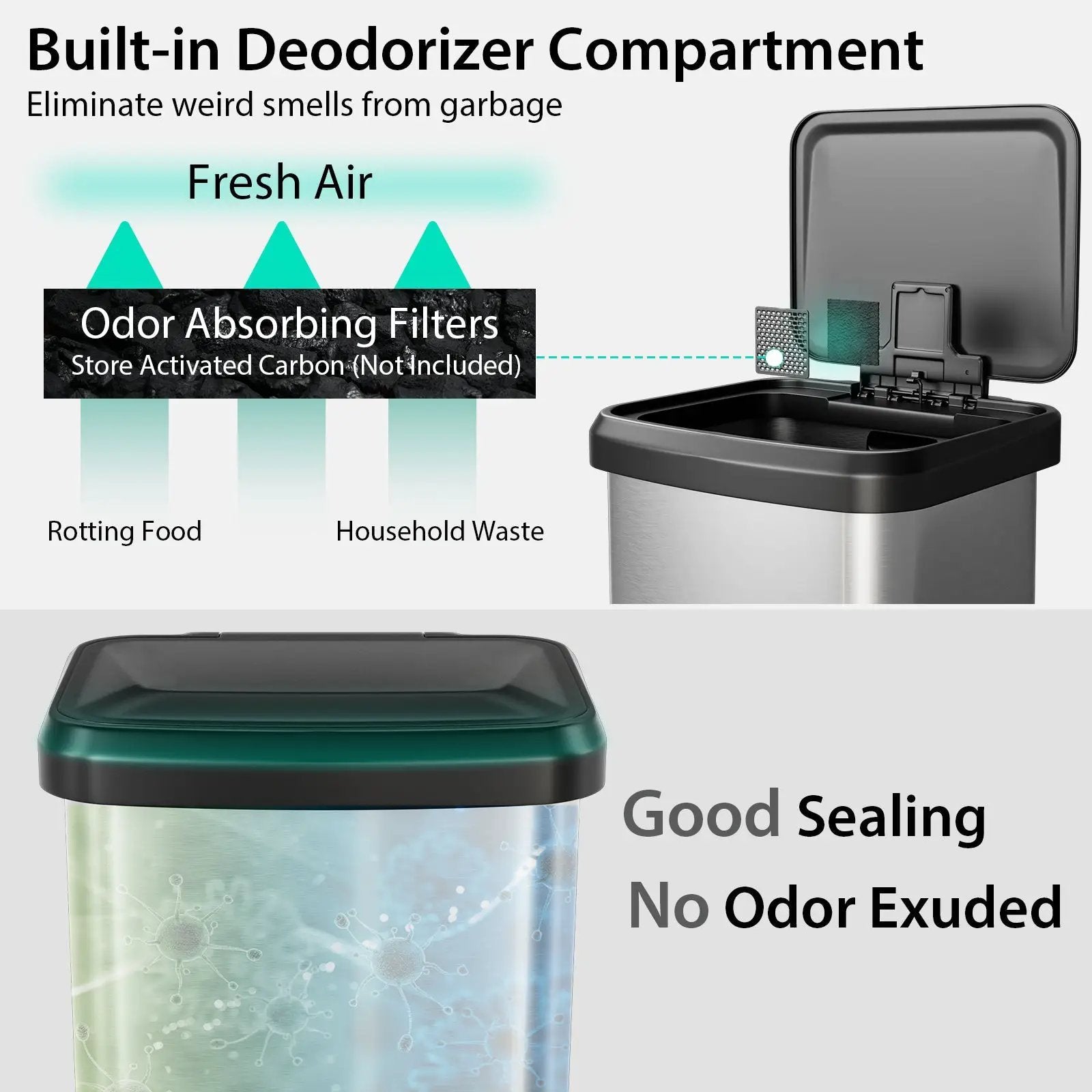 13.2 Gallon Step Trash Can with Soft Close Lid and Deodorizer Compartment by DirectDeals