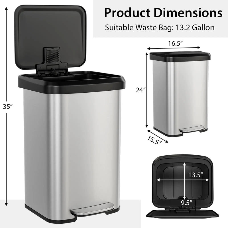 13.2 Gallon Step Trash Can with Soft Close Lid and Deodorizer Compartment by DirectDeals